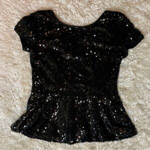 Black Sequin Top With Back Zipper Size Large Special Occasions Event Party ￼